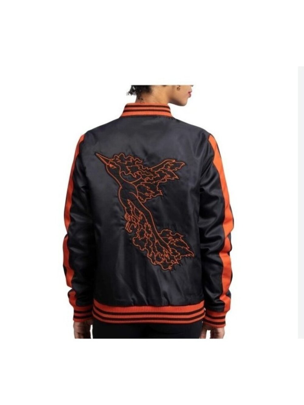 Pokemon Moltres Snap button Insulated Adult Bomber Jacket -Large -Black /Orange